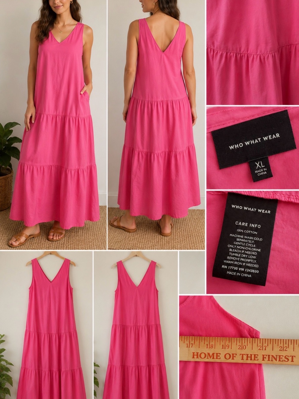 Who What Wear Pink Tiered V-Neck Maxi Dress 100% C